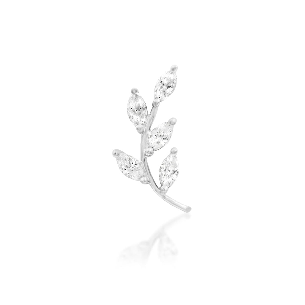 Front view of the Junipurr Jewellery Vedia threadless end in 14k white gold featuring five cubic zirconia stones.