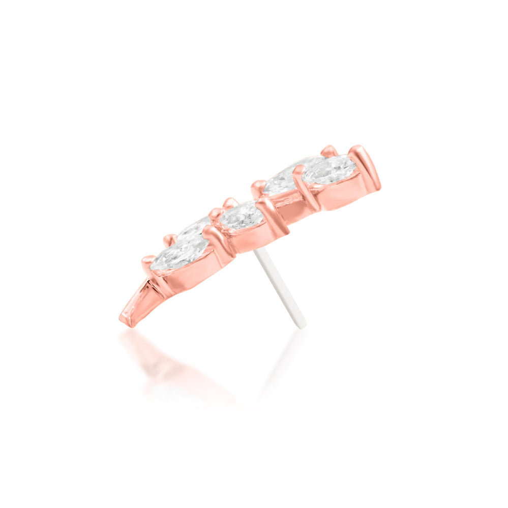 Side profile of the Junipurr Jewellery Vedia threadless end in rose gold suitable for flat and cartilage placements.