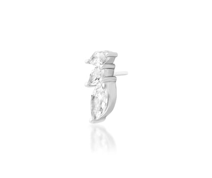 Angled perspective of the Junipurr Jewellery Enigma in white gold showing clean lines and stone placement.
