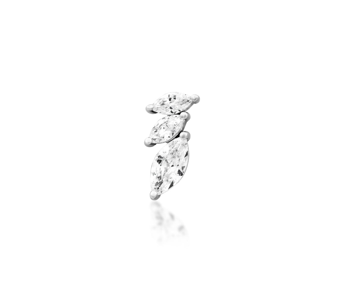 Front-facing view of the Junipurr Jewellery Enigma threadless end in 14k white gold with cubic zirconia detailing.
