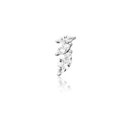 Front-facing view of the Junipurr Jewellery Enigma threadless end in 14k white gold with cubic zirconia detailing.
