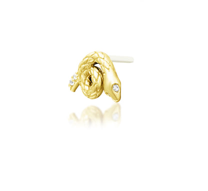 Off-front angled view of the Junipurr Jewellery Asmodeus in yellow gold highlighting geometric design and CZ detailing.