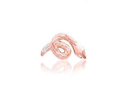 Front view of the Junipurr Jewellery Asmodeus threadless end in 14k rose gold featuring four white cubic zirconia stones.