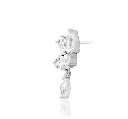Junipurr Farah White CZ dangle cartilage earring in solid 14k gold.