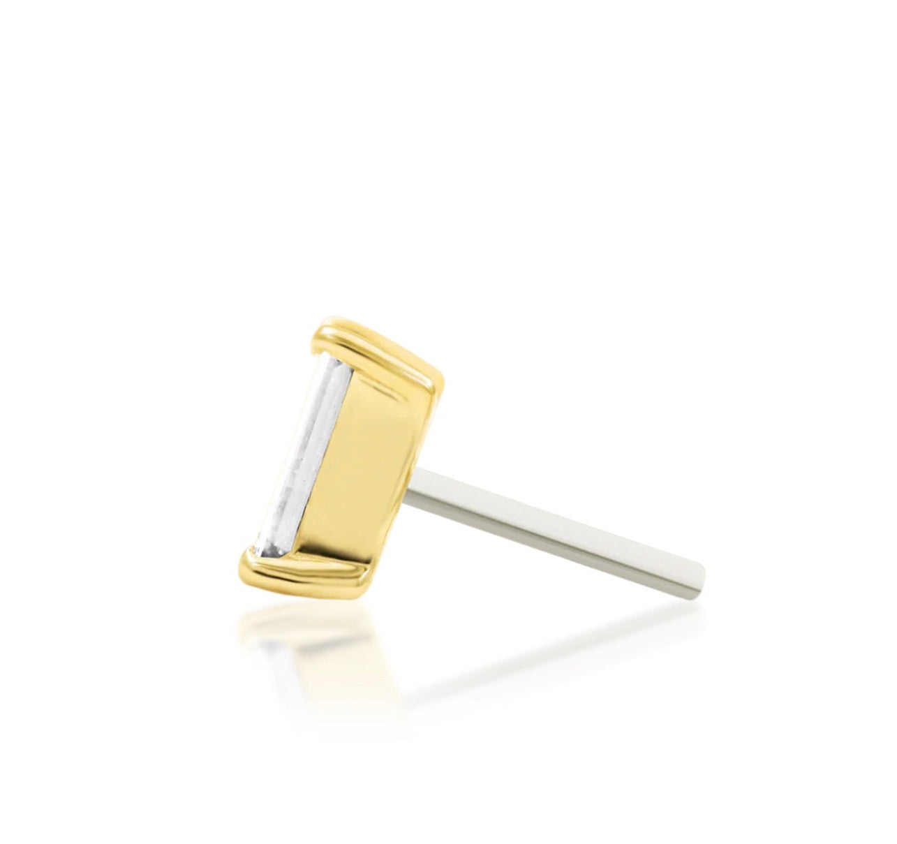 Junipurr Diamond Baguette 14k yellow gold baguette diamond threadless end side profile with sleek minimal silhouette