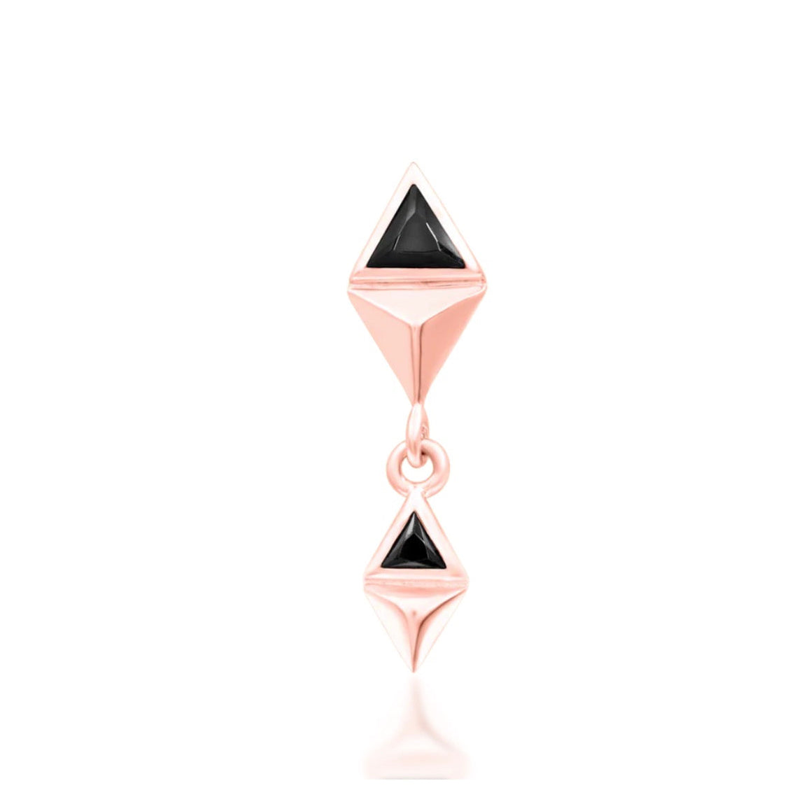  Junipurr Anitha 14k rose gold threadless end with black cubic zirconia stones, front view for statement curated ear jewellery