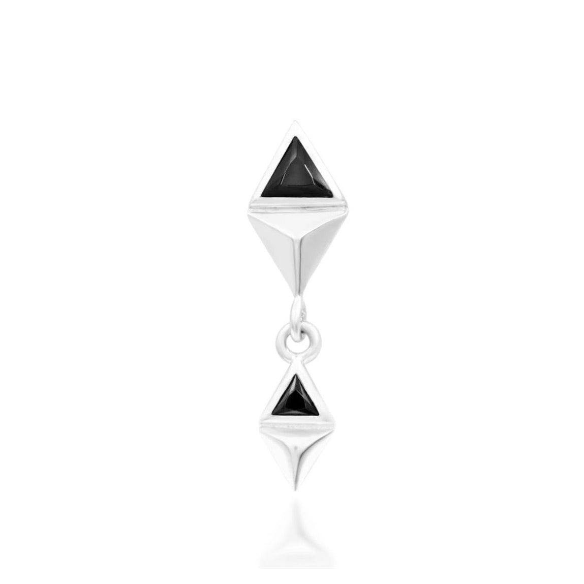 Junipurr Anitha 14k white gold threadless end with dual black cubic zirconia stones, front view for luxury piercing styling