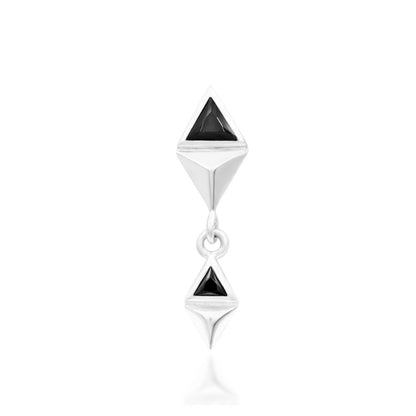 Junipurr Anitha 14k white gold threadless end with dual black cubic zirconia stones, front view for luxury piercing styling