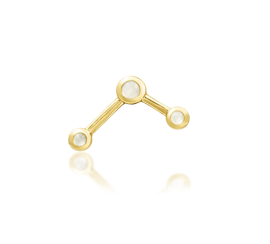 front view of junipurr jewellery asteria moonstone constellation threadless decorative end in yellow gold for curated ear styling gold