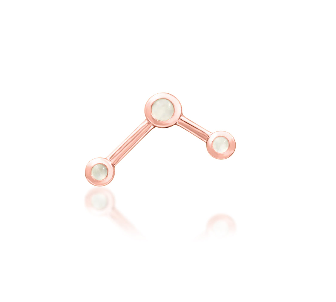 front composition of junipurr asteria moonstone threadless decorative end in rose gold highlighting celestial style