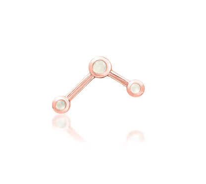 front composition of junipurr asteria moonstone threadless decorative end in rose gold highlighting celestial style