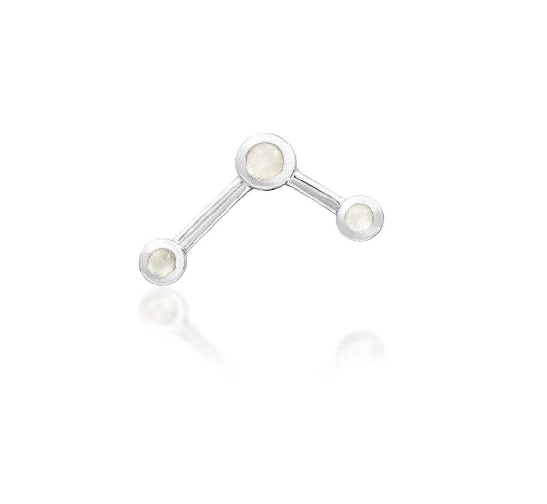 front studio view of junipurr jewellery asteria moonstone constellation decorative end in white gold