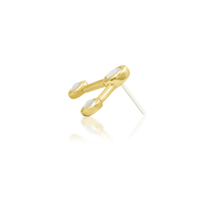 side profile of junipurr asteria threadless jewellery highlighting delicate gold structure and moonstone placement
