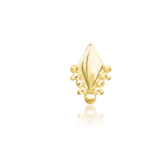 Junipurr Audrey threadless jewelry in 14k yellow gold featuring sparkling gemstones, suitable for lobe, helix, or conch piercings.