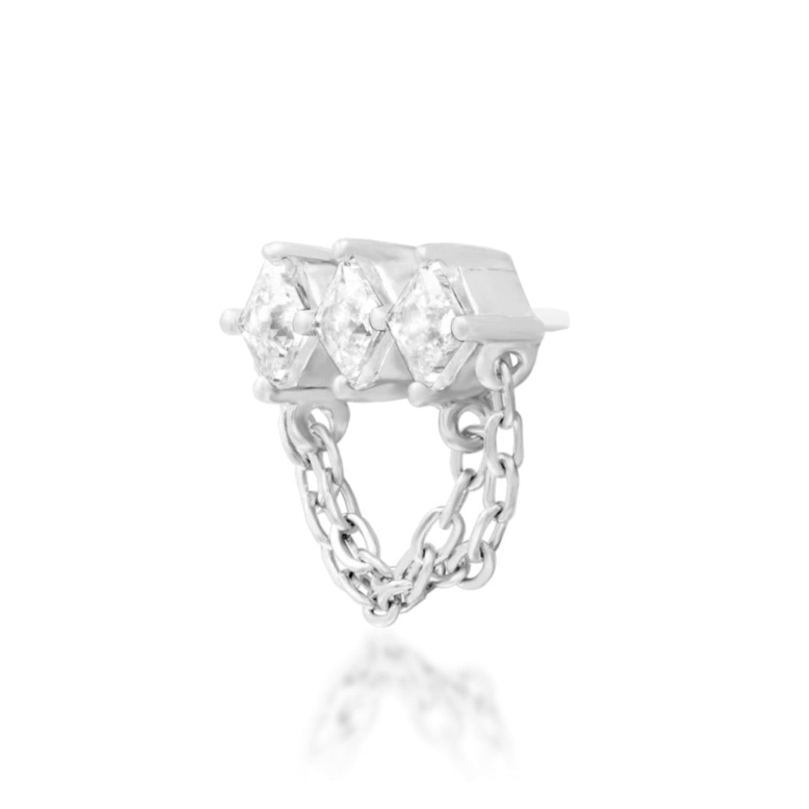 Junipurr Azriel 14k white gold cubic zirconia chain threadless end angled view with layered sparkle and movement