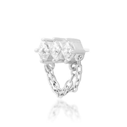 Junipurr Azriel 14k white gold cubic zirconia chain threadless end angled view with layered sparkle and movement