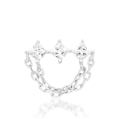 Junipurr Azriel 14k white gold CZ chain threadless end with cascading gemstone detailing, front view for luxury piercing styling