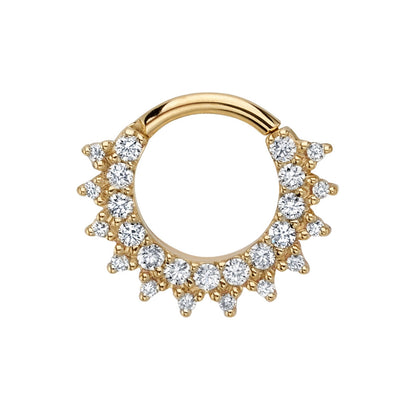Angled view of Junipurr BVLA Gem Kolo Clicker in yellow gold with BVLA gem