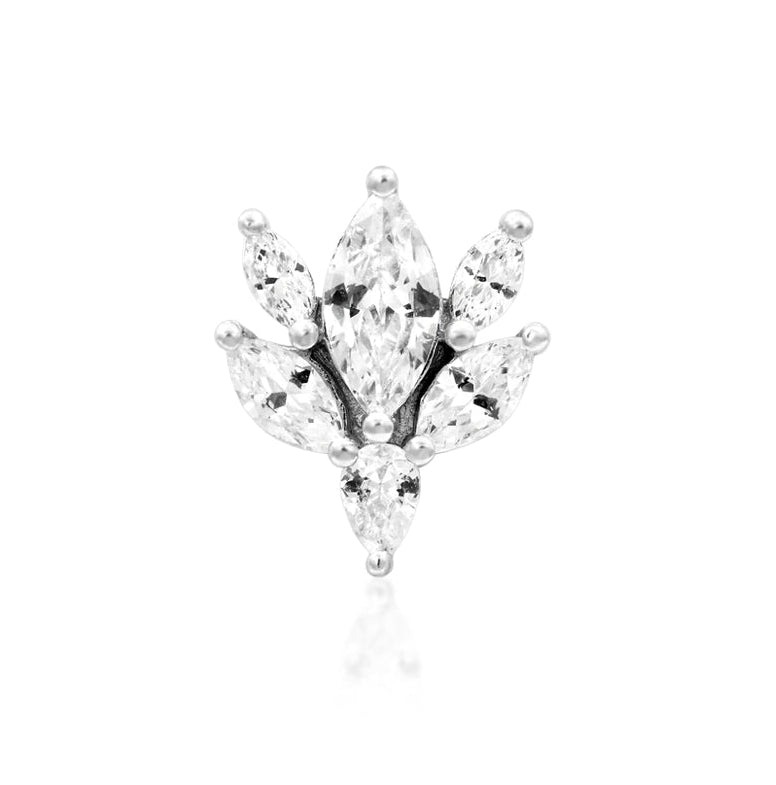 Junipurr Bethany 14k White Gold Threadless End featuring marquise Swarovski CZ stones in a floral arrangement — luxury helix and conch jewellery