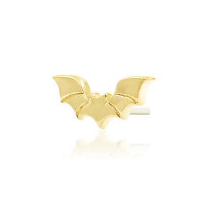 Angled view of Junipurr Bruce solid 14k white gold bat threadless decorative end with gothic styling