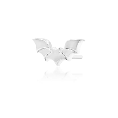Angled view of Junipurr Bruce solid 14k yellow gold bat threadless decorative end with gothic styling