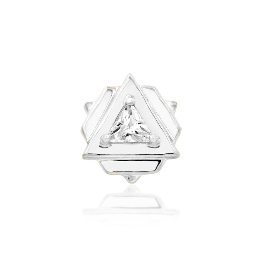 Junipurr Carrie 14kt gold threadless end with 2mm triangle CZ, perfect for lobe, helix, and conch piercings in white gold