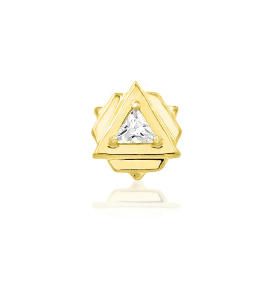 Junipurr Carrie 14kt gold threadless end with 2mm triangle CZ, perfect for lobe, helix, and conch piercings in yellow gold