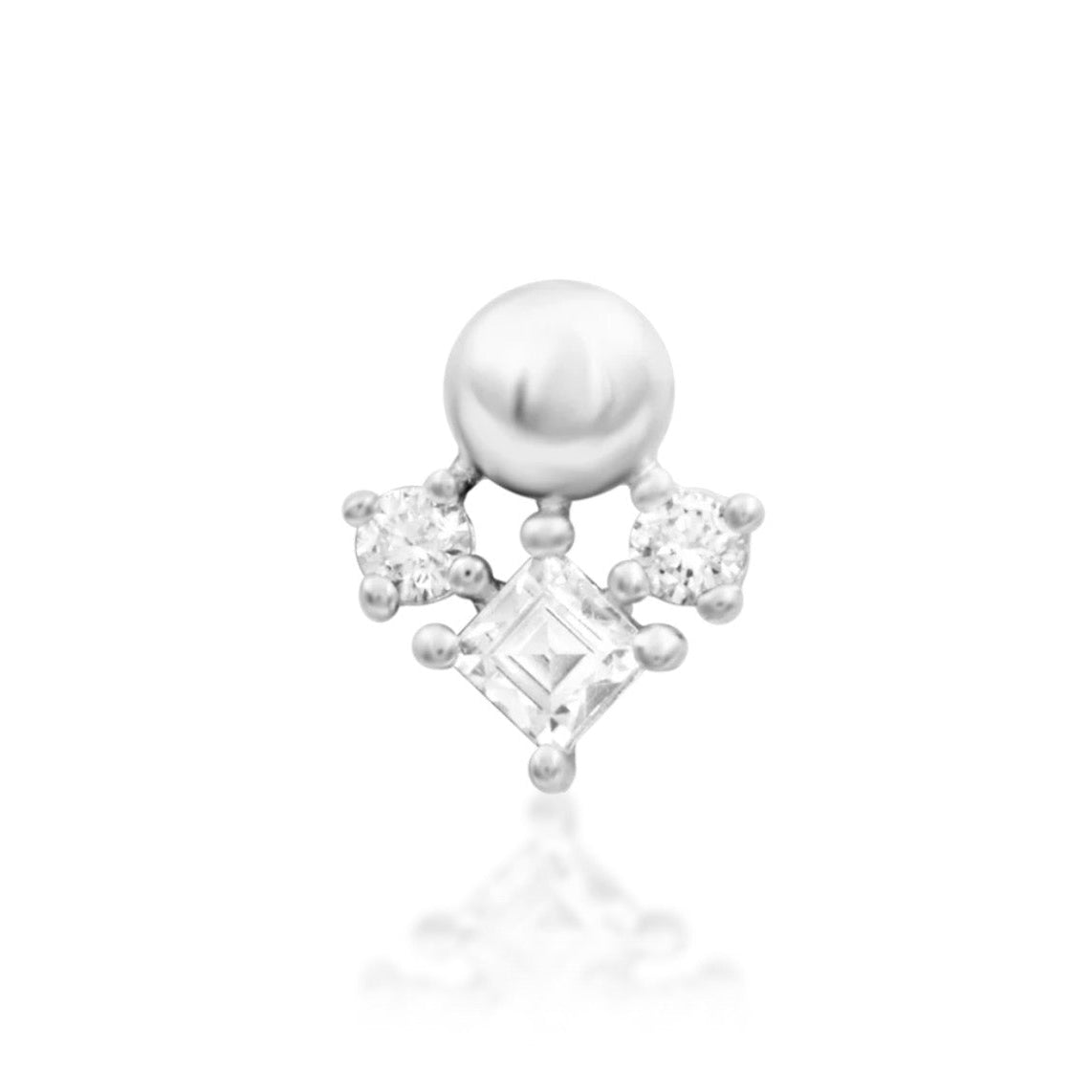 Junipurr Celest 14k white gold white CZ threadless end with sleek gemstone detailing, front view for luxury piercing styling
