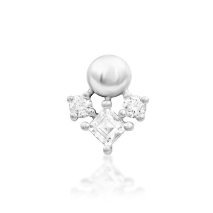 Junipurr Celest 14k white gold white CZ threadless end with sleek gemstone detailing, front view for luxury piercing styling