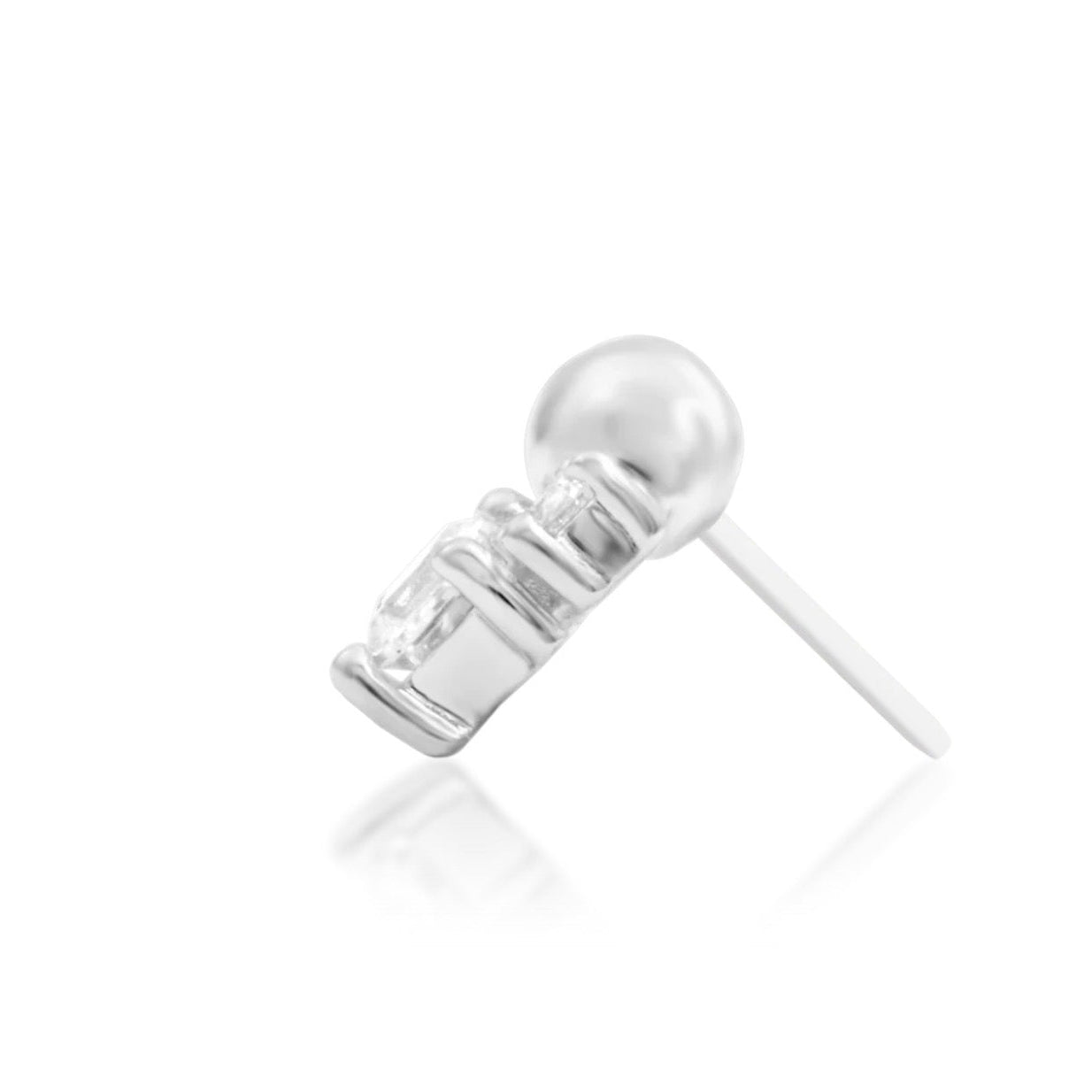 Side profile of Junipurr Celest 14k white gold threadless end with minimal gemstone arrangement