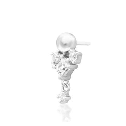 Side profile of Junipurr Celesta 14k white gold threadless end with elegant elongated gemstone structure