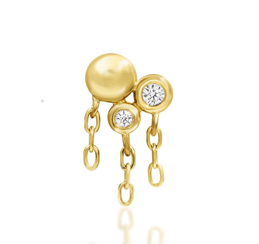 Junipurr Cleo threadless end featuring a white CZ, crafted in solid 14k yellow, white, or rose gold, suitable for lobe, helix, and conch piercings
