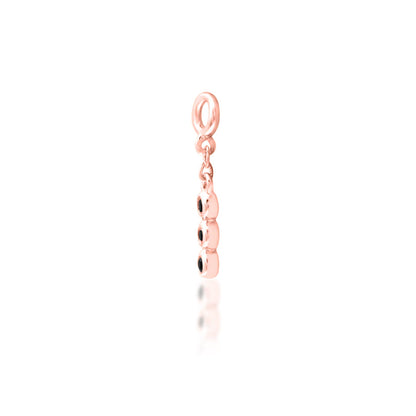 Front view of Junipurr Cohen charm in 14k rose gold with black cubic zirconia helix jewellery