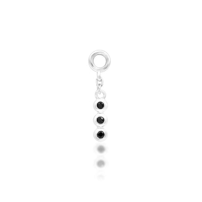 Front view of Junipurr Cohen charm in 14k white gold with black cubic zirconia helix jewellery