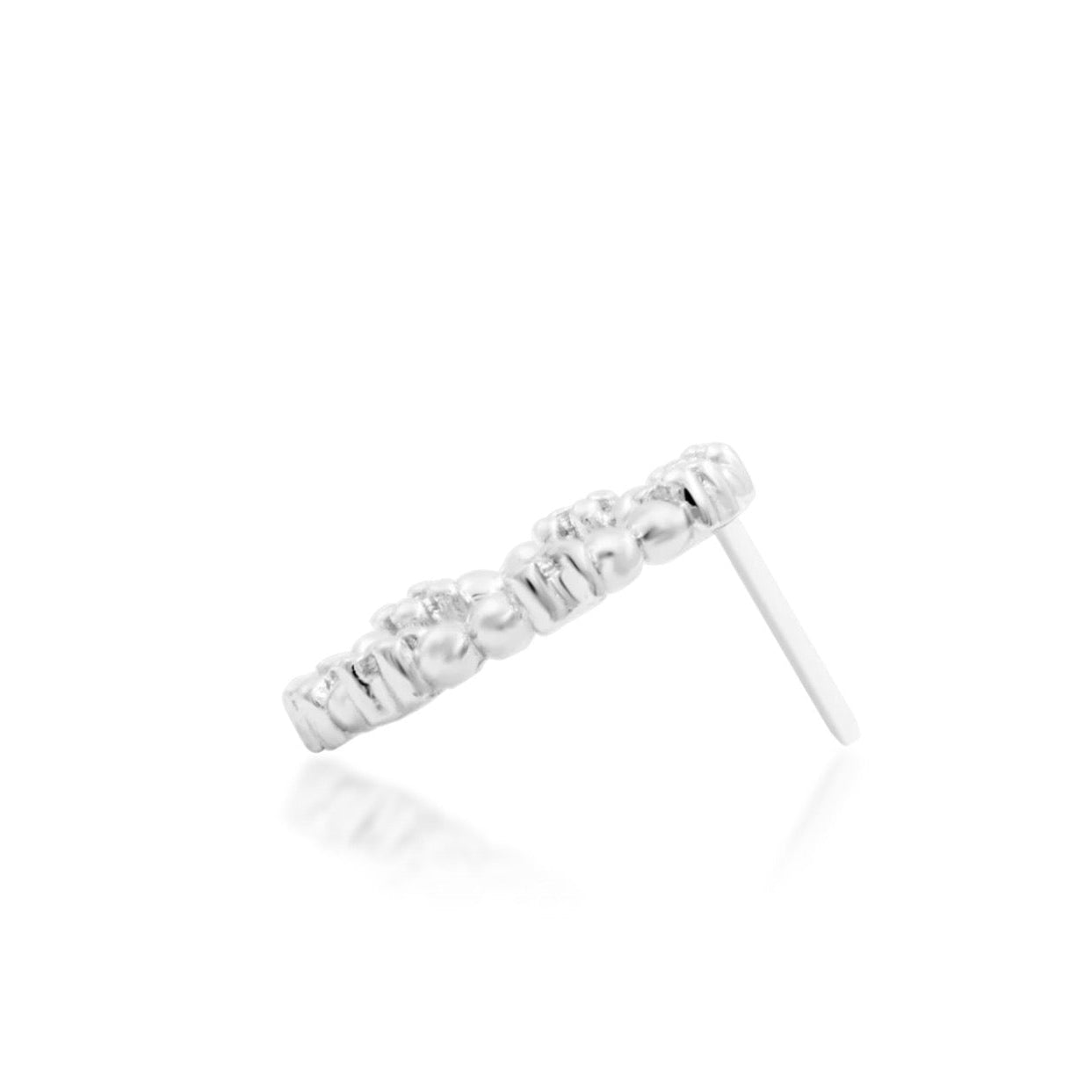Side profile of Junipurr Darby 14k white gold threadless end with draped chain jewellery detailing