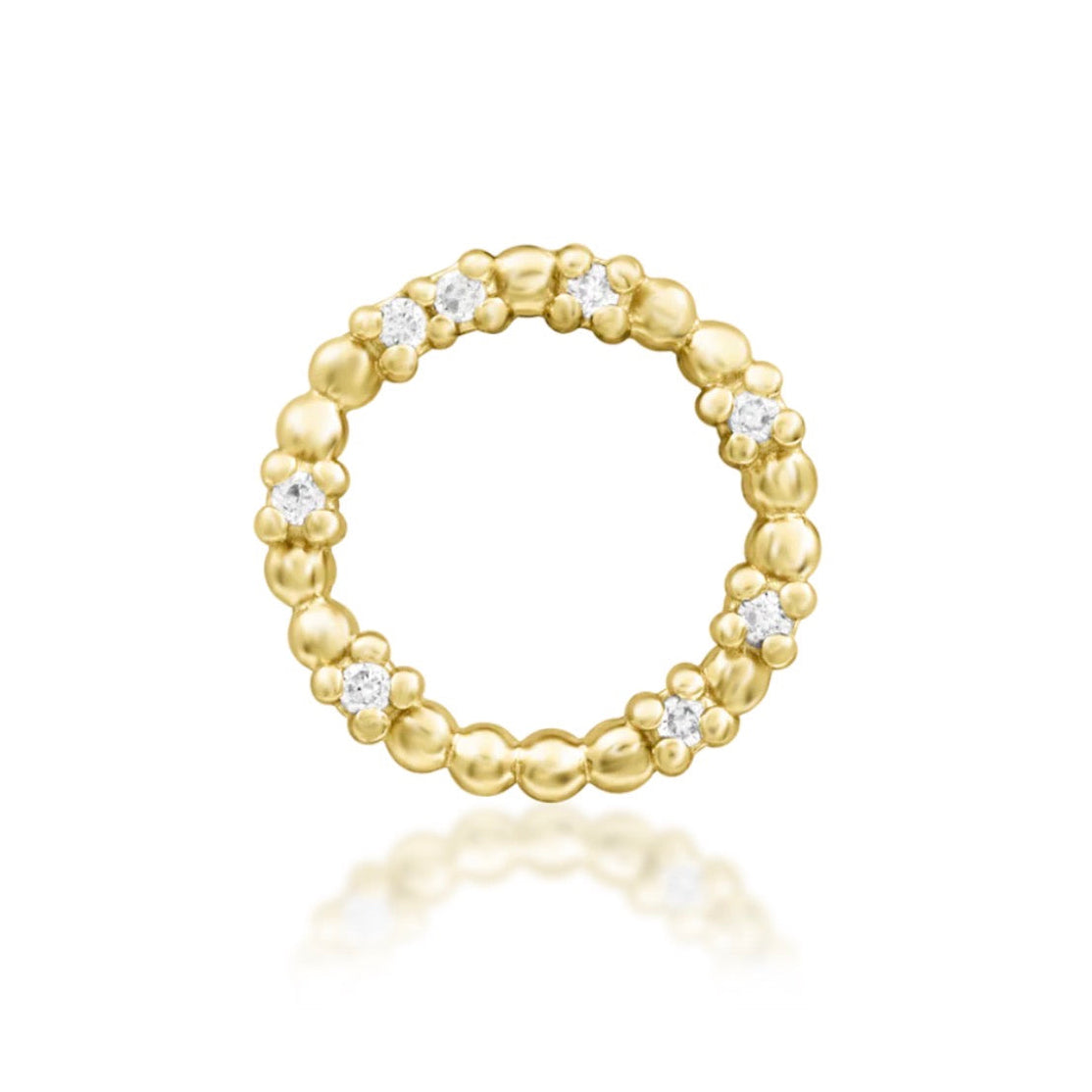 Junipurr Darby 14k yellow gold threadless end with cubic zirconia chain detailing, front view for helix and conch piercing jewellery