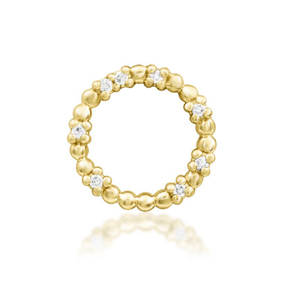 Junipurr Darby 14k yellow gold threadless end with cubic zirconia chain detailing, front view for helix and conch piercing jewellery