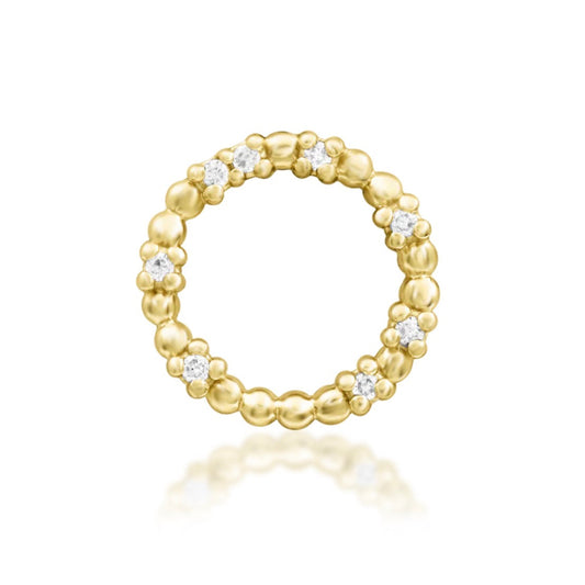 Junipurr Darby 14k yellow gold threadless end with cubic zirconia chain detailing, front view for helix and conch piercing jewellery