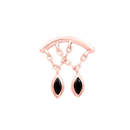 Solid 14k rose gold Junipurr Delphine black cubic zirconia dangle piercing jewellery for curated ear styling