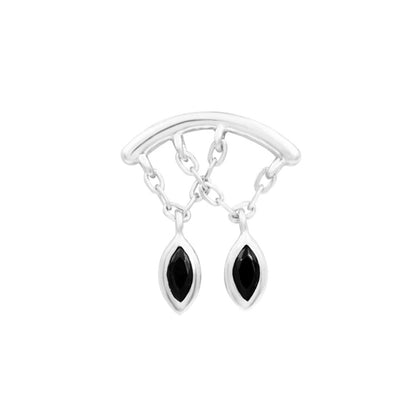 Solid 14k white gold Junipurr Delphine threadless end with black cubic zirconia dangle detail