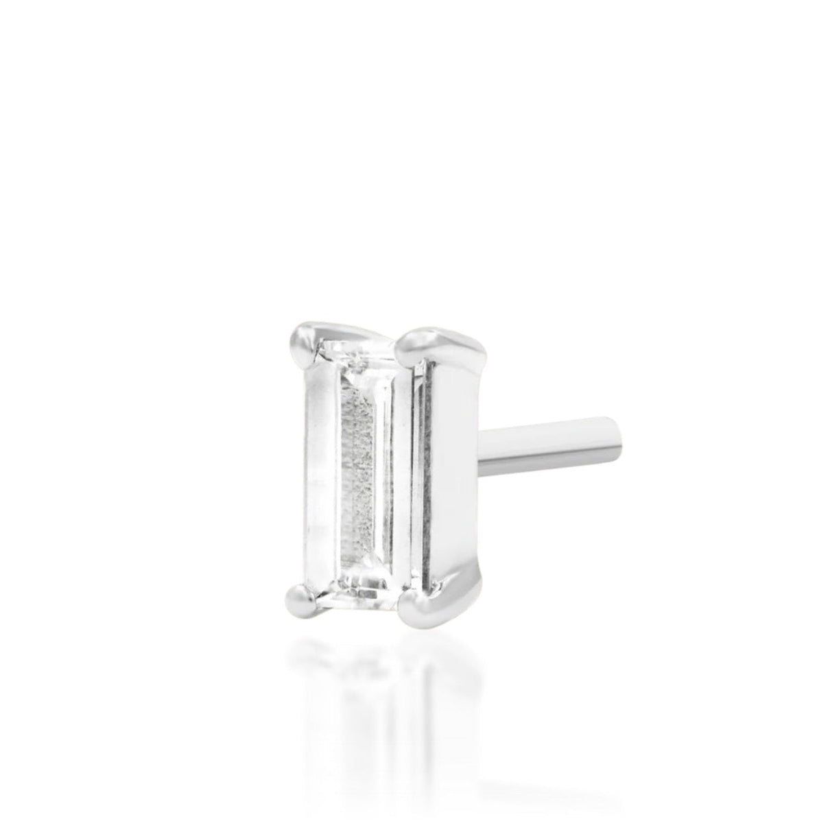 Junipurr Diamond Baguette 14k white gold threadless end with baguette cut lab-grown diamond, angled view