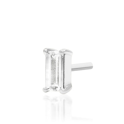 Junipurr Diamond Baguette 14k white gold threadless end with baguette cut lab-grown diamond, angled view