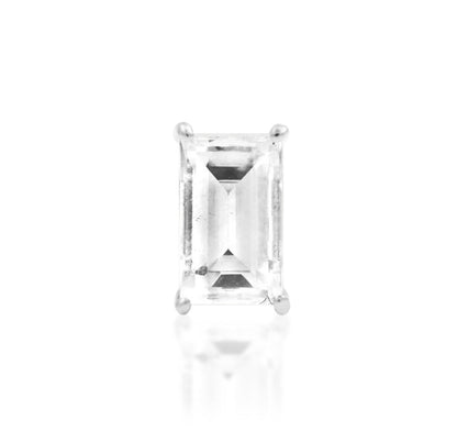 Junipurr Diamond Baguette 14k white gold threadless end with lab-grown baguette diamond, front view for helix piercings