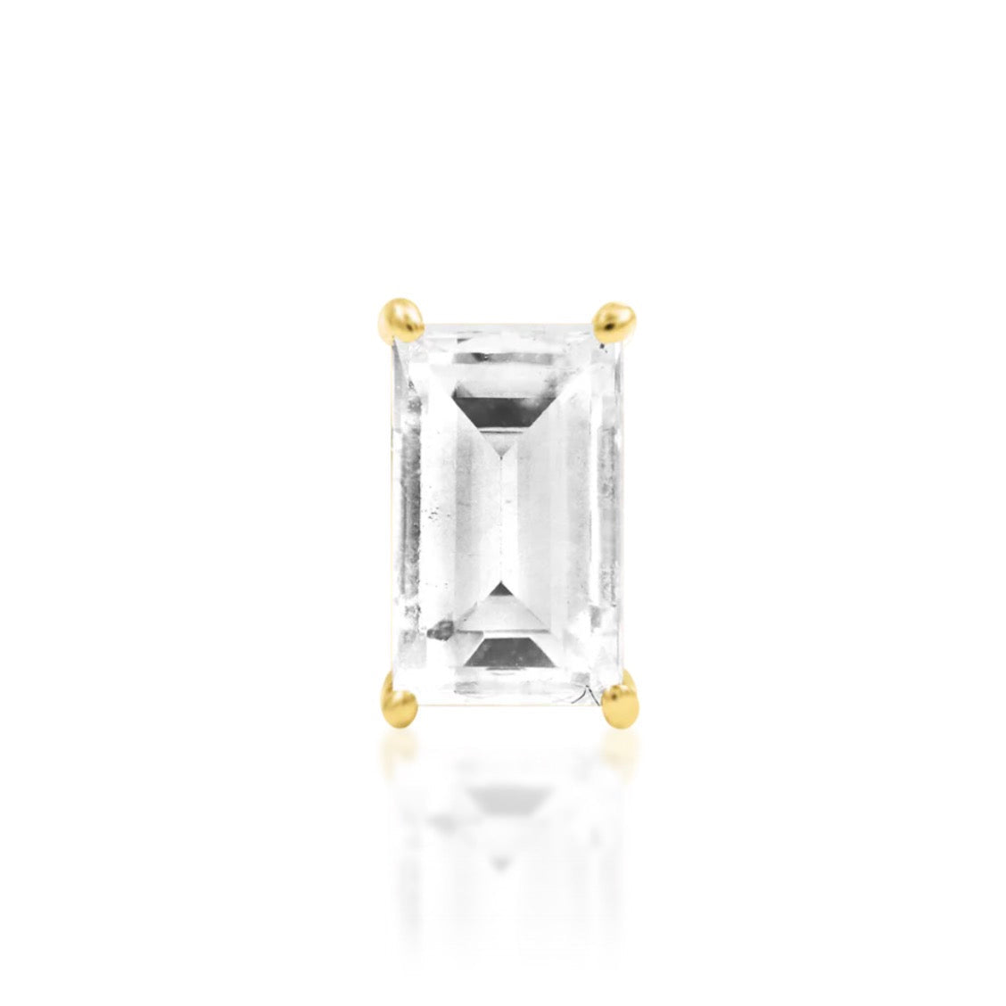 Junipurr Diamond Baguette 14k yellow gold threadless end with lab-grown baguette diamond, front view for helix and conch piercings