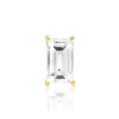 Junipurr Diamond Baguette 14k yellow gold threadless end with lab-grown baguette diamond, front view for helix and conch piercings