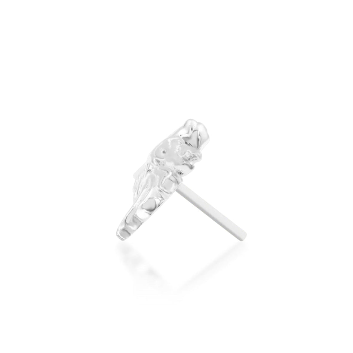 Junipurr Dragon 2024 14k white gold dragon threadless end angled view with sculptural detailing