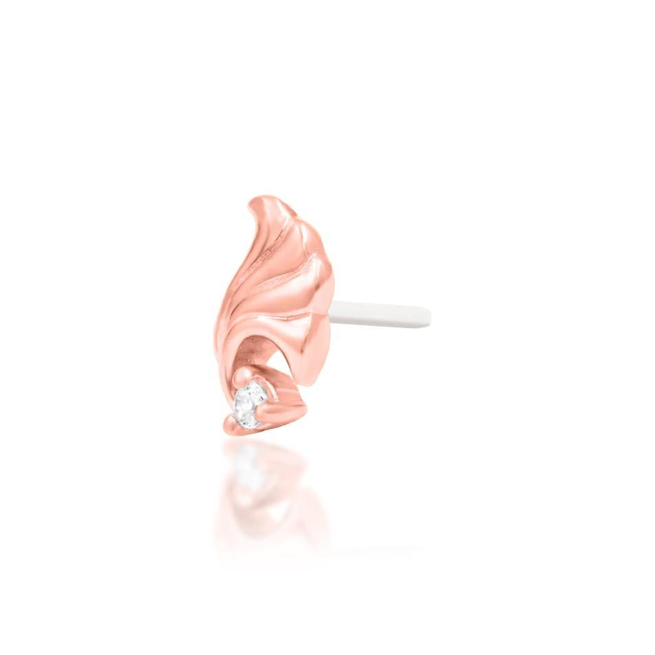 Junipurr Elenor 14k rose gold white cubic zirconia threadless end angled view with elegant minimalist styling