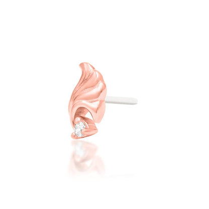 Junipurr Elenor 14k rose gold white cubic zirconia threadless end angled view with elegant minimalist styling