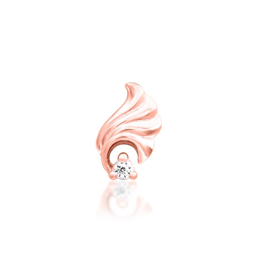Junipurr Elenor 14k rose gold white CZ threadless decorative end with delicate elongated styling, front view for curated ear jewellery