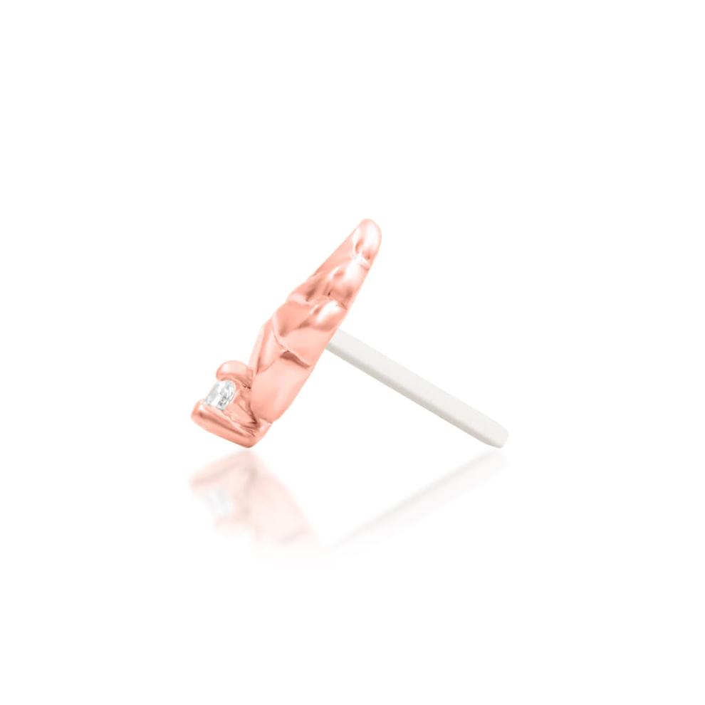 Side profile of Junipurr Elenor 14k rose gold threadless decorative end with elongated gemstone structure
